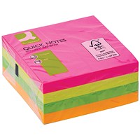 Q-Connect Quick Note Brilliant Rainbow Cube, 76x76mm, Neon, 400 Notes per Cube