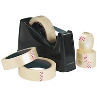 Q-Connect Desk Tape Dispenser, Takes 25mm x 33m and 25mm x 66m Tape, Black