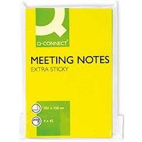 Q-Connect Extra Sticky Meeting Pads, 101 x 150mm, Neon, Pack of 4 x 45 Notes