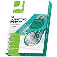 Q-Connect A4 Laminating Pouches, 500 Micronss, Glossy, Pack of 100