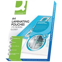 Q-Connect A4 Laminating Pouches, 350 Microns, Glossy, Pack of 100