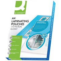 Q-Connect A4 Laminating Pouches, 350 Microns, Glossy, Pack of 100 Q-Connect A4 Laminating Pouches, 350 Microns, Glossy, Pack of 100