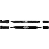 Q-Connect Dual Tip Marker Pen Black (Pack of 10)