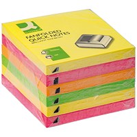 Q-Connect Fanfold Notes, 75 x 75mm, Neon, Pack of 6 x 100 Fanfold Notes