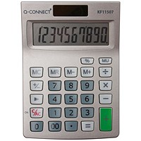 Q-Connect Semi-Desktop Calculator, 10 Digit, Solar and Battery Power, Grey