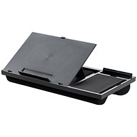 Q-Connect Laptop Stand with Mousepad and Phone Holder, Adjustable Height and Tilt, Black