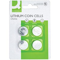 Q-Connect CR2032 Lithium Coin Cell Batteries, Pack of 4
