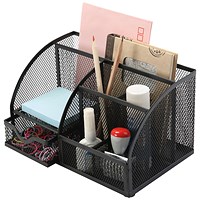 Q-Connect Curved Mesh Desktop Organiser, 7 Compartments, Black