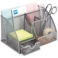 Q-Connect Curved Mesh Desktop Organiser, 7 Compartments, Silver