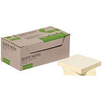 Q-Connect Recycled Notes, 76 x 76mm, Yellow, Pack of 12 x 80 Notes