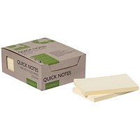 Q-Connect Recycled Notes, 127 x 76mm, Yellow, Pack of 12 x 100 Notes
