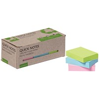 Q-Connect Recycled Notes, 38 x 51mm, Pastel, Pack of 12 x 100 Notes