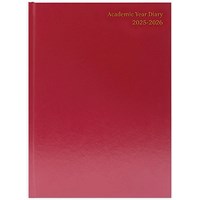 Q-Connect A4 Academic Diary, Day Per Page, Burgundy, 2025-2026