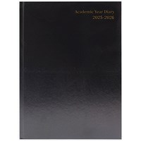 Q-Connect A4 Academic Diary, Day Per Page, Black, 2025-2026