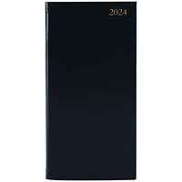 Q-Connect Slim Portrait Desk Diary, Week To View, Black, 2024