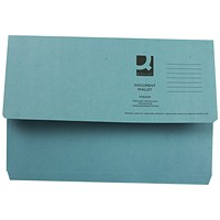 Q-Connect Document Wallets, 285gsm, Foolscap, Blue, Pack of 50