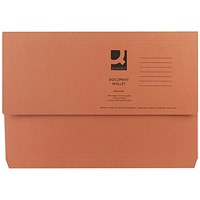 Q-Connect Document Wallets, 285gsm, Foolscap, Orange, Pack of 50