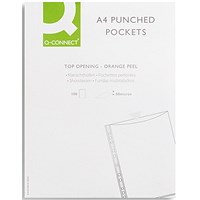 Q-Connect A4 Embossed Punched Pockets, 50 micron, Top Opening, Pack of 100