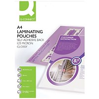Q-Connect A4 Laminating Pouches, Self Adhesive Back, 250 Microns, Glossy, Pack of 25