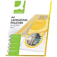 Q-Connect A4 Laminating Pouches, 160 Microns, Matt, Pack of 100