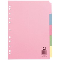 Q-Connect Subject Dividers, 5-Part, Blank Multicolour Tabs, A4, Multicolour