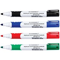 Q-Connect Premium Whiteboard Marker, Bullet Tip, Assorted, Pack of 4