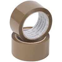 Q-Connect Packaging Tape, Buff, 50mmx66m, Pack of 6