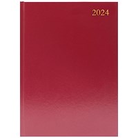 Q-Connect A4 Desk Diary, 2 Pages Per Day, Burgundy, 2024