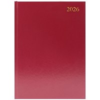5 Star A4 Desk Diary, 2 Page Per Day, Burgundy, 2026