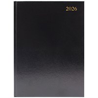 5 Star A4 Desk Diary, 2 Page Per Day, Black, 2026
