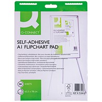 Q-Connect Self-Adhesive Flipchart Pad, 30 Sheets, A1, Pack of 2