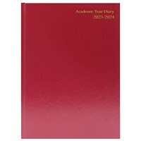 Q-Connect A4 Academic Diary, Week To View, Burgundy, 2023-2024