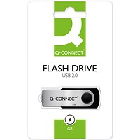 Q-Connect USB 2.0 Swivel Flash Drive, 8Gb