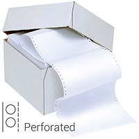 Q-Connect Computer Listing Paper, 1-Part, 11 inch x 241mm, 60gsm, Perforated, Plain, White, Box (2000 Sheets)