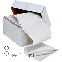 Q-Connect Computer Listing Paper, 3 Part, 11 inch x 241mm, Perforated, All Sheets White, Box (700 Sheets)