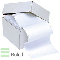 Q-Connect Computer Listing Paper, 1-Part, 11 inch x 362mm, 70gsm, Un-Perforated, Plain, White & Green, Ruled, Box (2000 Sheets)