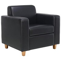 Astin Locke PU Armchair, Wooden Foot, Black