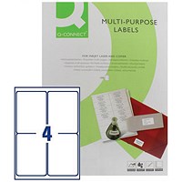 Q-Connect Multi-Purpose Labels, 4 Per Sheet, 139x99mm, White, 400 Labels