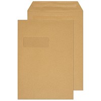 Q-Connect C4 Window Envelopes, Self Seal, 90gsm, Manilla, Pack of 250