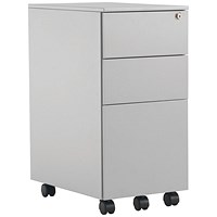 Jemini 3 Drawer Slimline Steel Mobile Pedestal, Silver Jemini 3 Drawer Slimline Steel Mobile Pedestal, Silver
