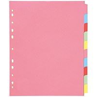 Q-Connect Subject Dividers, Extra Wide, 10-Part, Blank Multicolour Tabs, A4, Multicolour