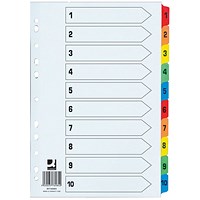 Q-Connect Reinforced Board Index Dividers, Extra Wide, 1-10, Multicolour Tabs, A4, White Q-Connect Reinforced Board Index Dividers, Extra Wide, 1-10, Multicolour Tabs, A4, White