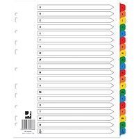 Q-Connect Reinforced Board Index Dividers, Extra Wide, A-Z, Multicolour Tabs, A4, White (Pack of 15) Q-Connect Reinforced Board Index Dividers, Extra Wide, A-Z, Multicolour Tabs, A4, White (Pack of 15)