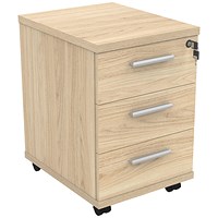 Astin 3 Drawer Mobile Pedestal, Oak