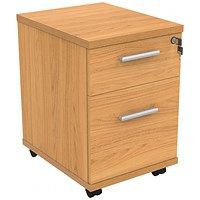 Polaris 2 Drawer Mobile Under Desk Pedestal, Beech