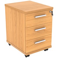 Polaris 3 Drawer Mobile Under Desk Pedestal, Beech