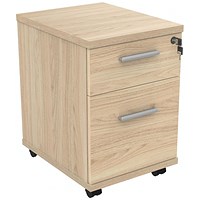 Polaris 2 Drawer Mobile Under Desk Pedestal, Oak