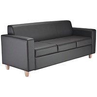 Jemini Iceberg 3 Seater Leather Sofa, Wooden Feet, Black