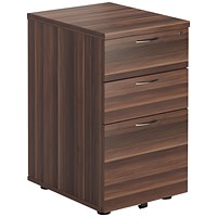 Jemini 3 Drawer Tall Mobile Pedestal, Walnut