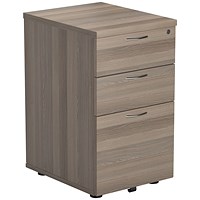 Jemini 3 Drawer Tall Mobile Pedestal, Grey Oak